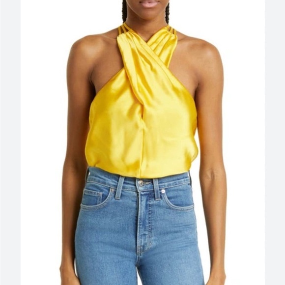 ⭐️ Veronica Beard Stewart Sleeveless Silk Halter top Bright Sunset yellow size 8 - Picture 4 of 7